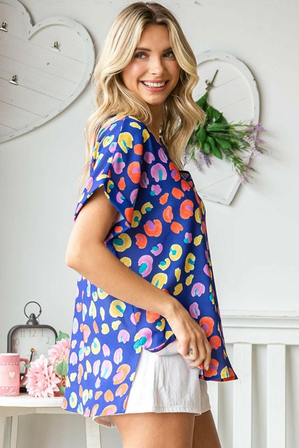 Cherished Moments Floral Print V-Neck Top 