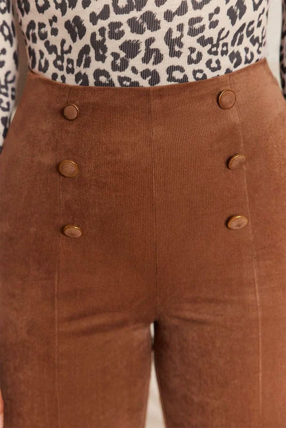 Chestnut Solid Color Double Breasted Straight Leg Pants - Love Salve 