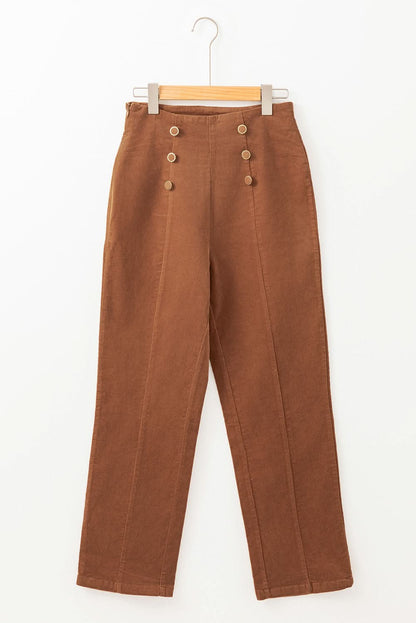 Chestnut Solid Color Double Breasted Straight Leg Pants - Love Salve 