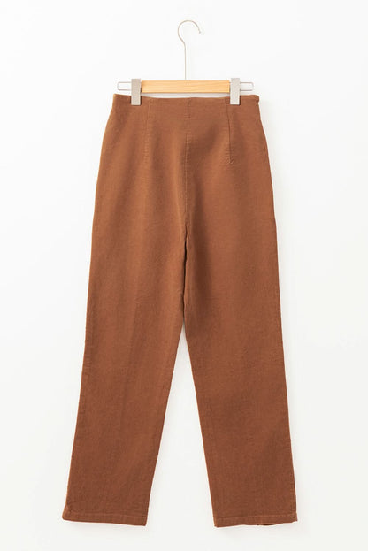 Chestnut Solid Color Double Breasted Straight Leg Pants - Love Salve 