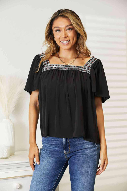 Chic Color Block Blouse - Puff Sleeves - Love Salve 