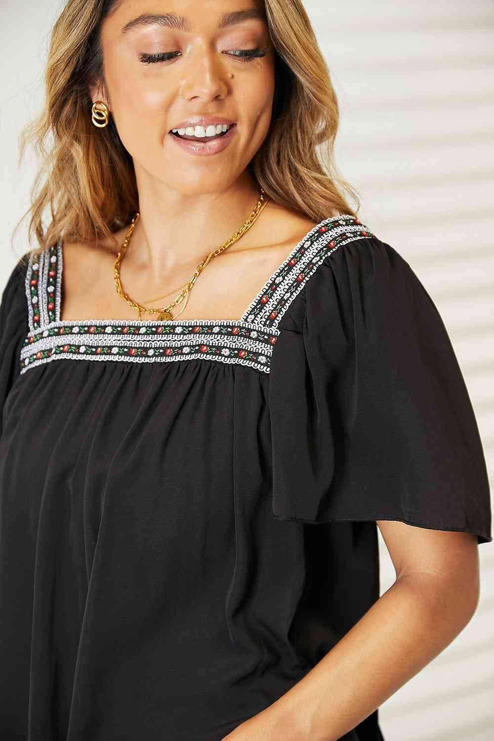 Chic Color Block Blouse - Puff Sleeves - Love Salve 