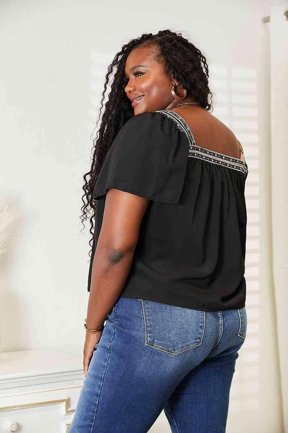 Chic Color Block Blouse - Puff Sleeves - Love Salve 