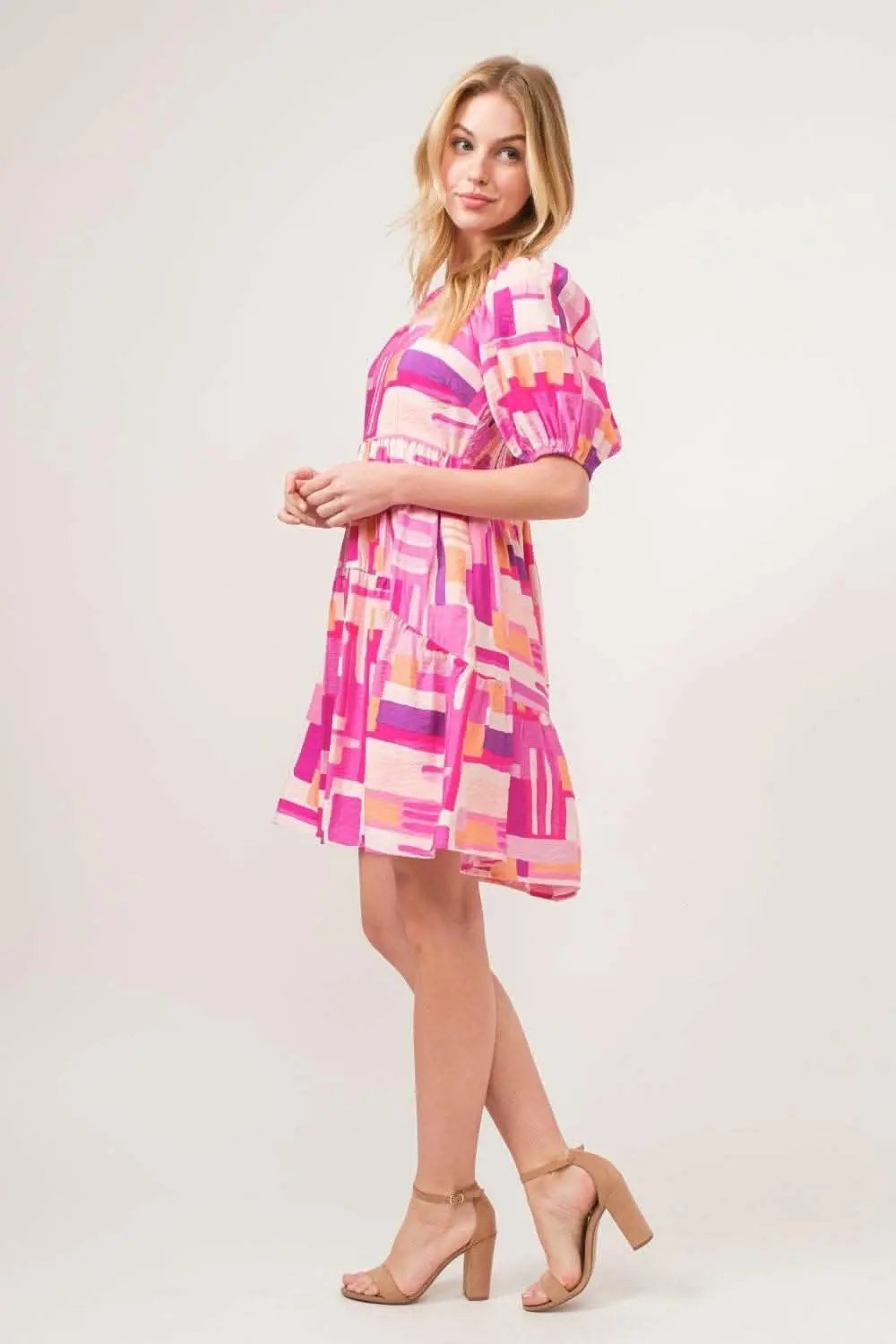 Chic Color Block Dress with Statement Sleeves - Love Salve 