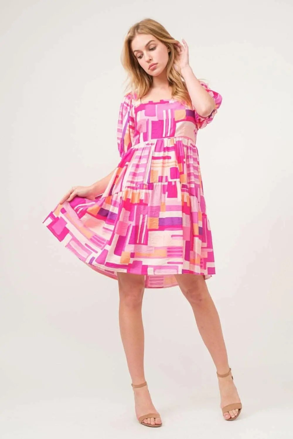 Chic Color Block Dress with Statement Sleeves - Love Salve 