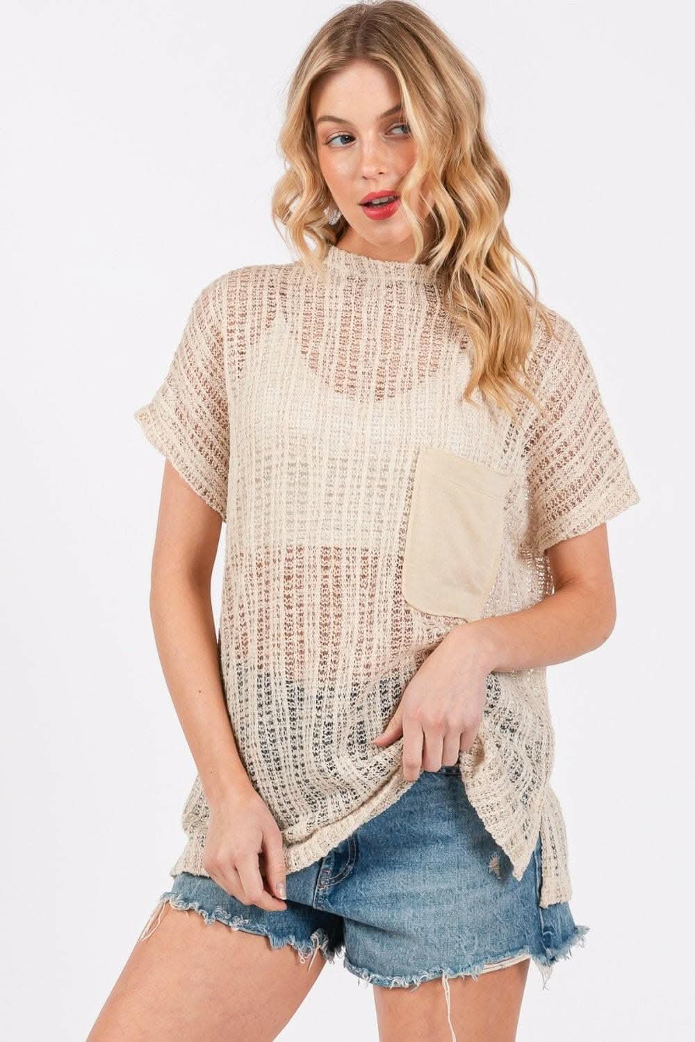 Chic Crochet Mock Neck Beach Cover-Up by Ces Femme 