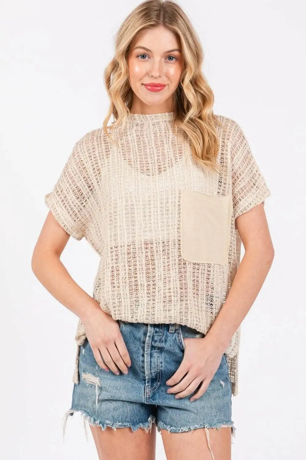 Chic Crochet Mock Neck Beach Cover-Up by Ces Femme - Love Salve 