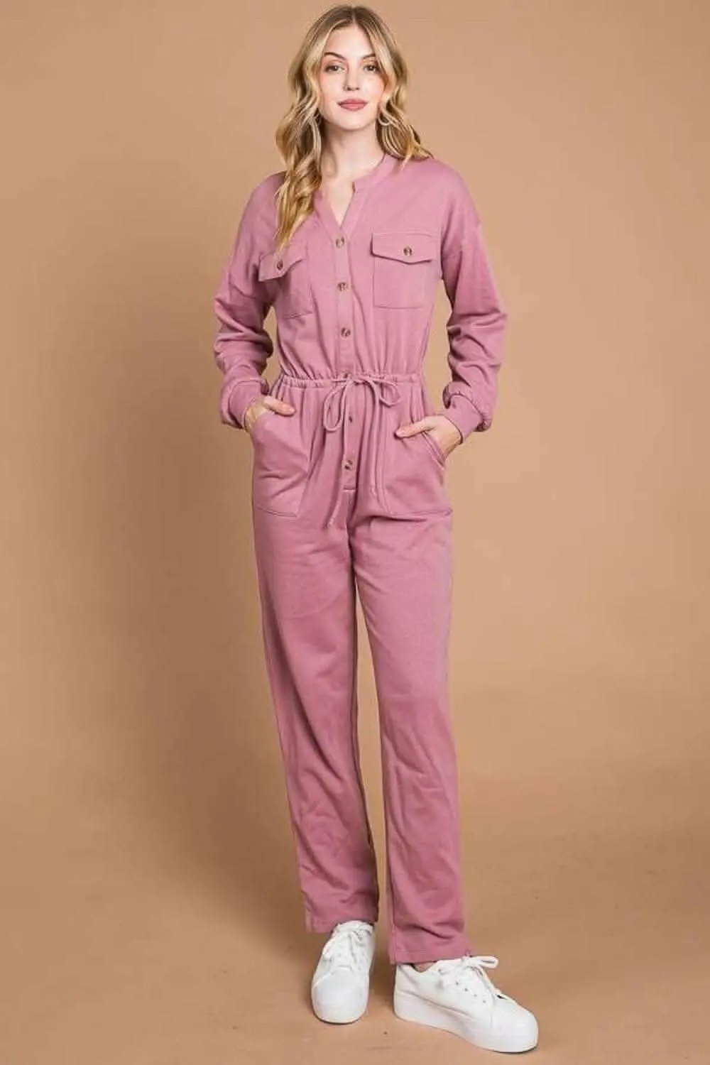Chic Elevate Button-Up Jumpsuit with Cinched Waist - Love Salve 