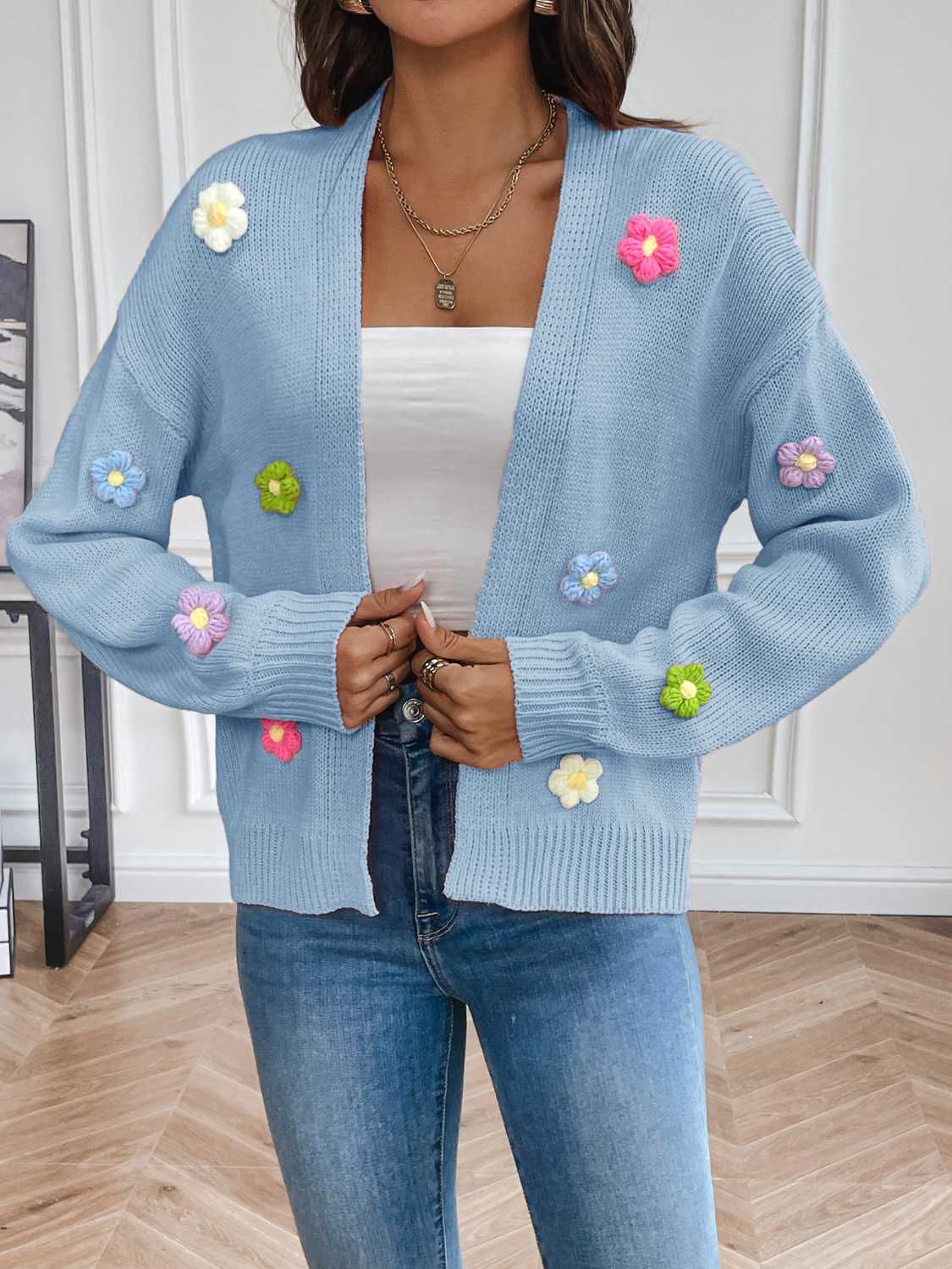 Chic Floral Open Front Cardigan - Love Salve 