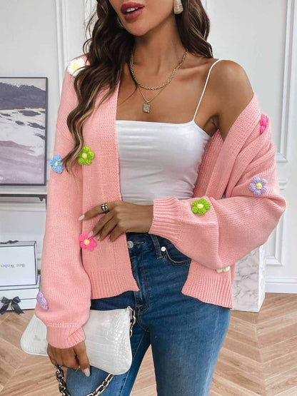 Chic Floral Open Front Cardigan - Love Salve 