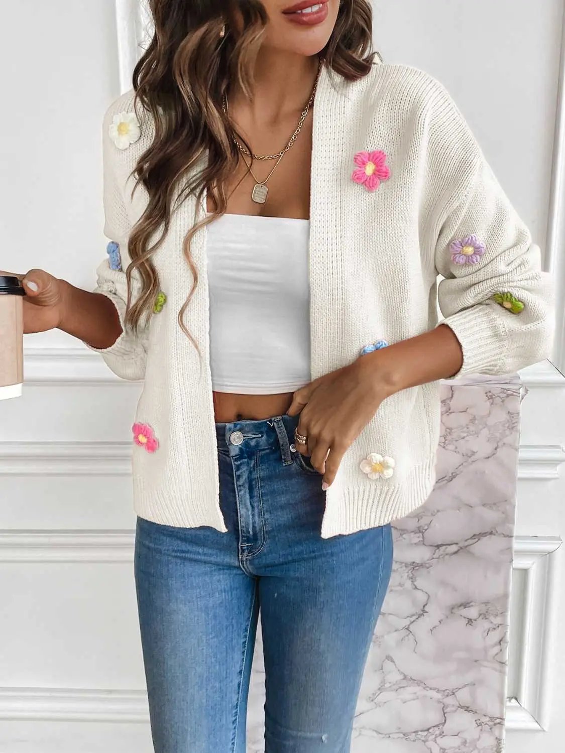 Chic Floral Open Front Cardigan - Love Salve 