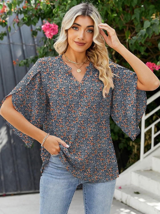 Chic Notched Sleeve Blouse - Love Salve 