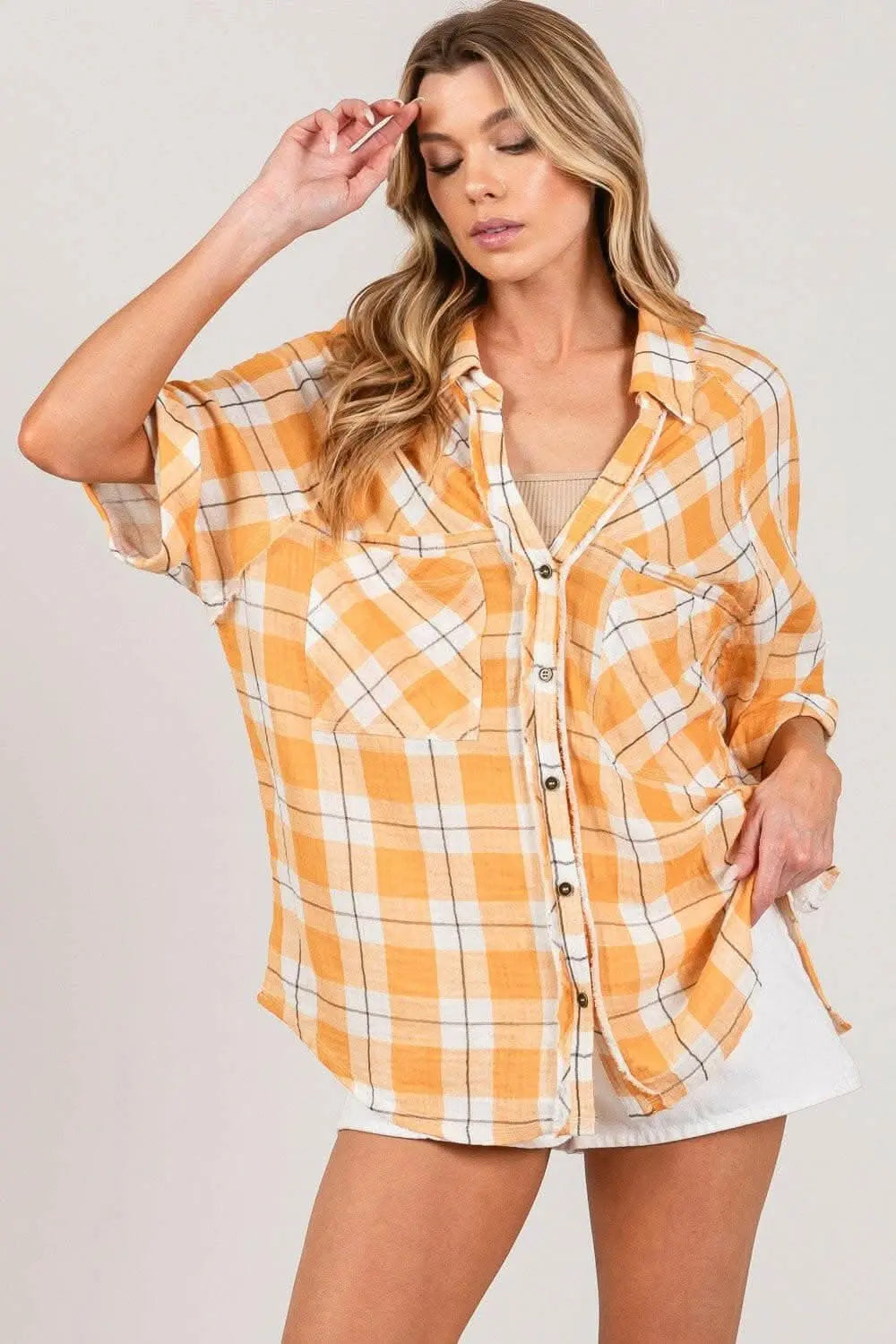Chic Plaid Shirt with Elegant Side Slits - Love Salve 