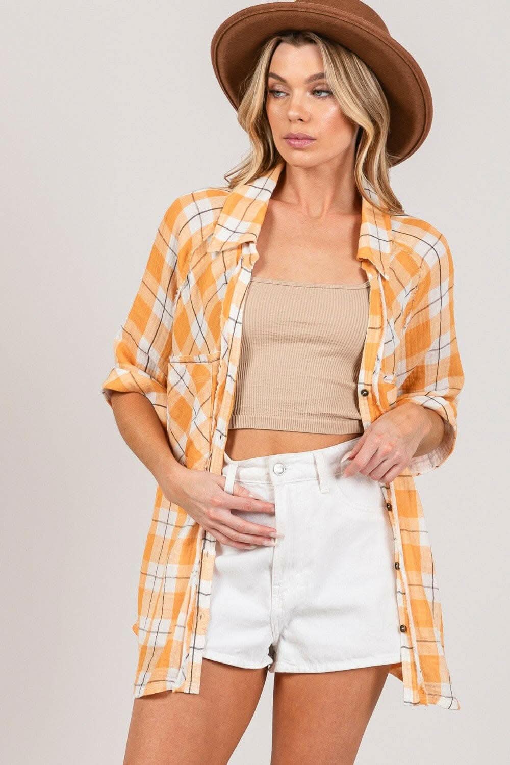 Chic Plaid Shirt with Elegant Side Slits - Love Salve 