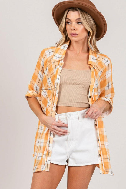 Chic Plaid Shirt with Elegant Side Slits - Love Salve 