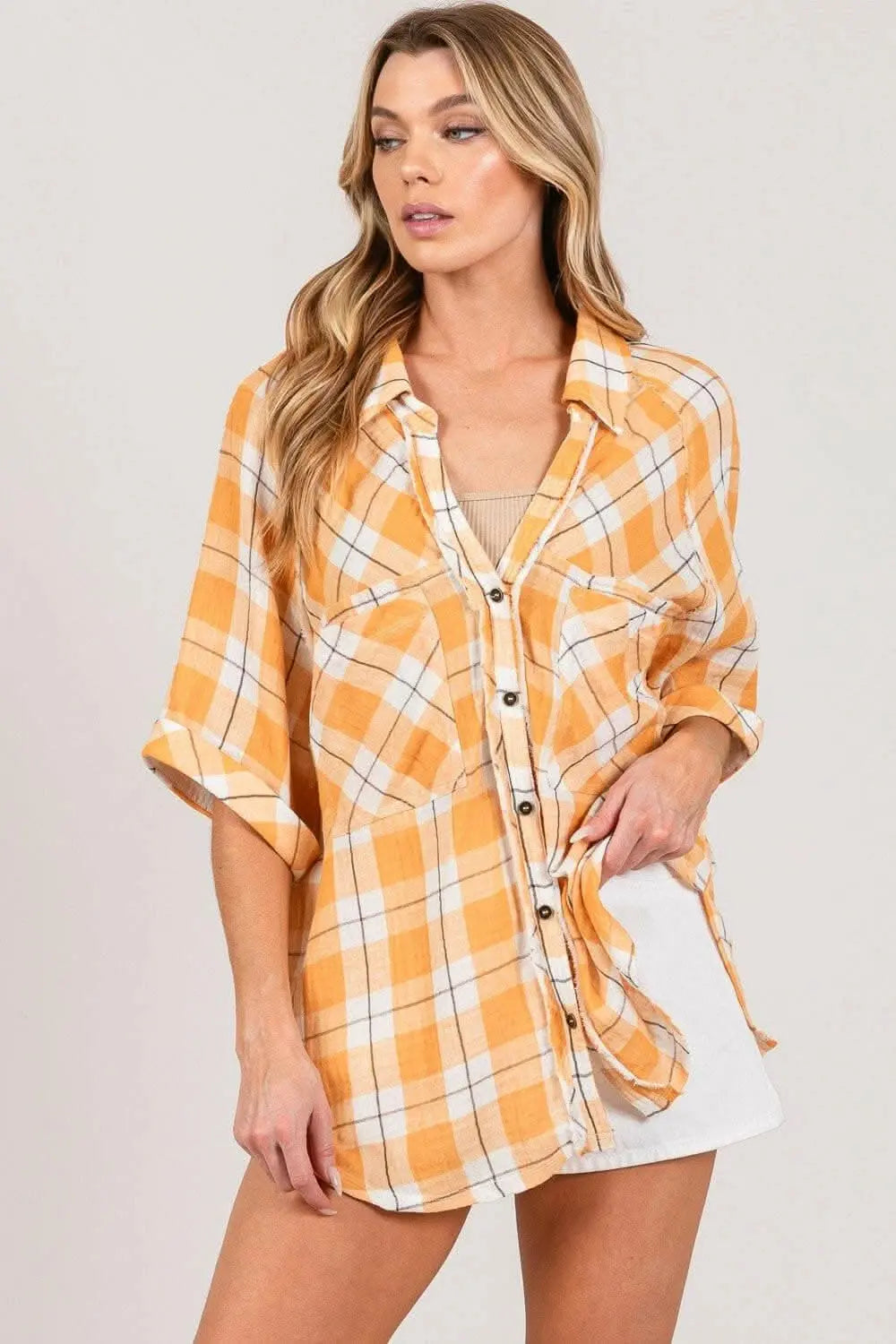 Chic Plaid Shirt with Elegant Side Slits - Love Salve 