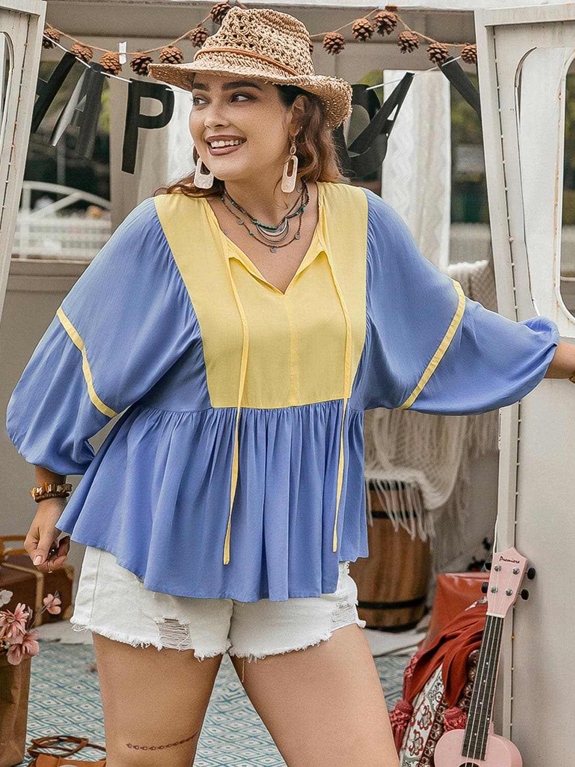 Chic Plus Size Balloon Sleeve Blouse - Love Salve 