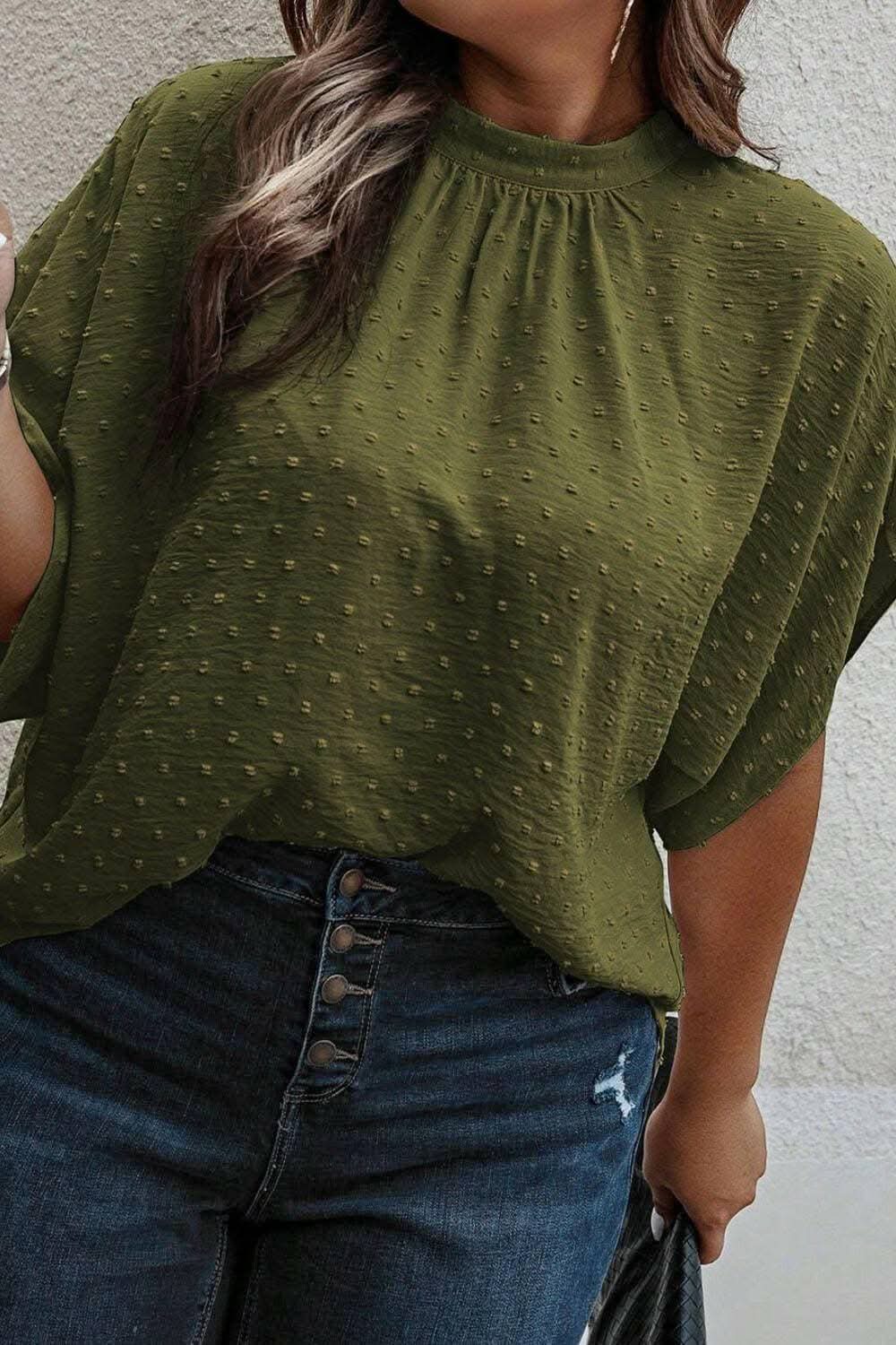 Chic Plus Size Swiss Dot Blouse 