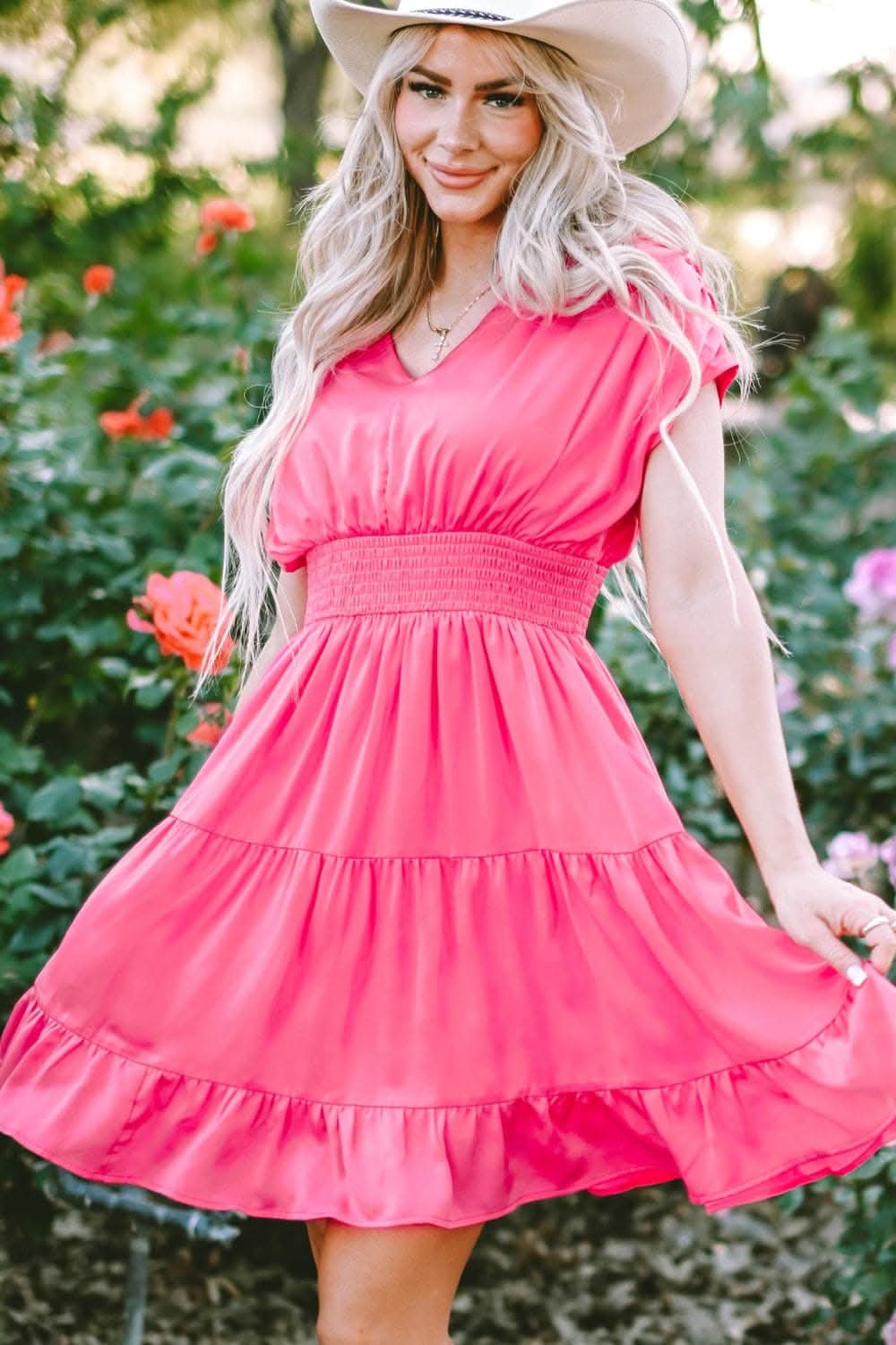 Chic Smocked V-Neck Dress for Effortless Style and Comfort 