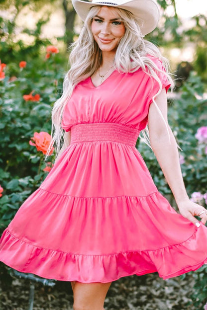 Chic Smocked V-Neck Dress for Effortless Style and Comfort 