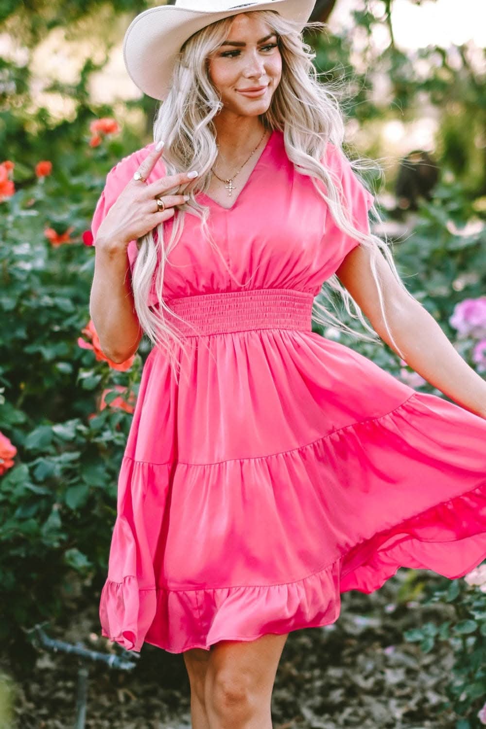 Chic Smocked V-Neck Dress for Effortless Style and Comfort 