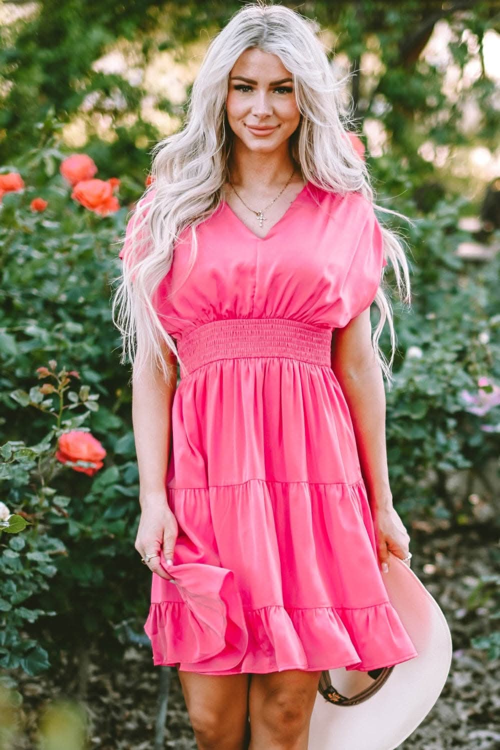 Chic Smocked V-Neck Dress for Effortless Style and Comfort 