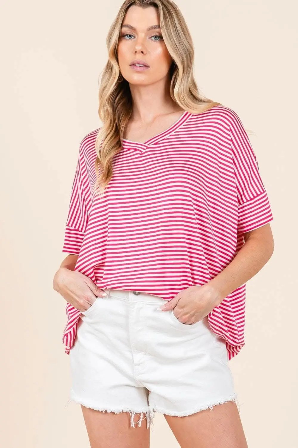 Chic Striped V-Neck Tee for Effortless Style - Love Salve 