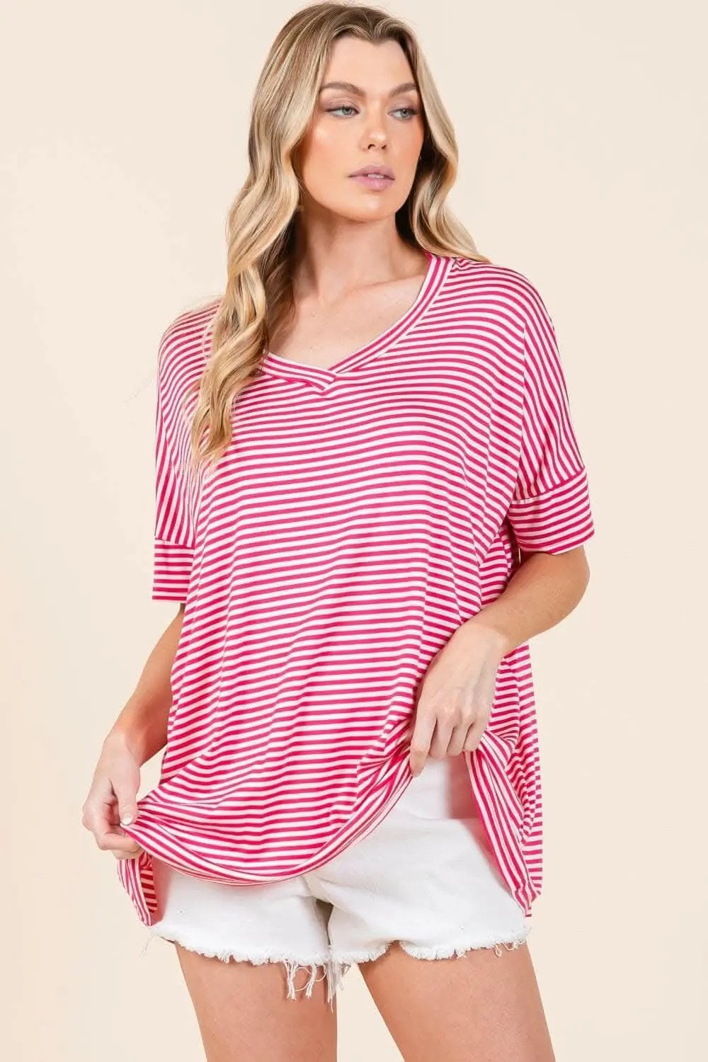 Chic Striped V-Neck Tee for Effortless Style - Love Salve 