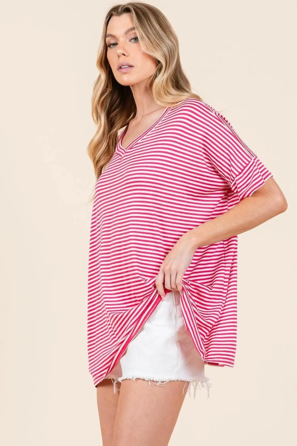 Chic Striped V-Neck Tee for Effortless Style - Love Salve 