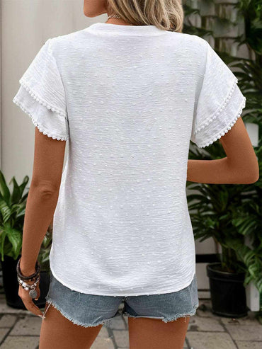 Chic Swiss dot notched blouse - Love Salve 