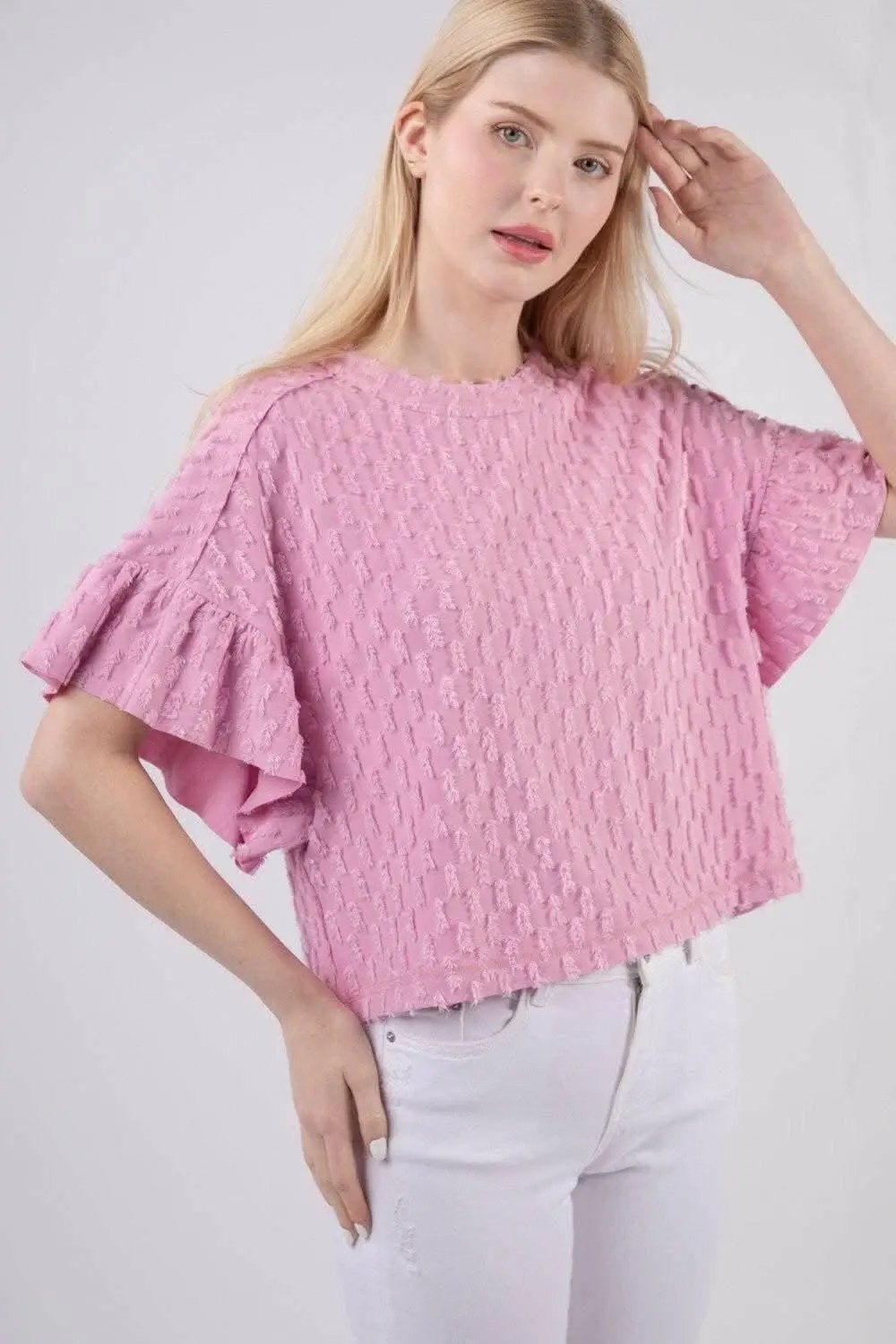 Chic Textured Ruffle Sleeve Top by VERY J - Love Salve 