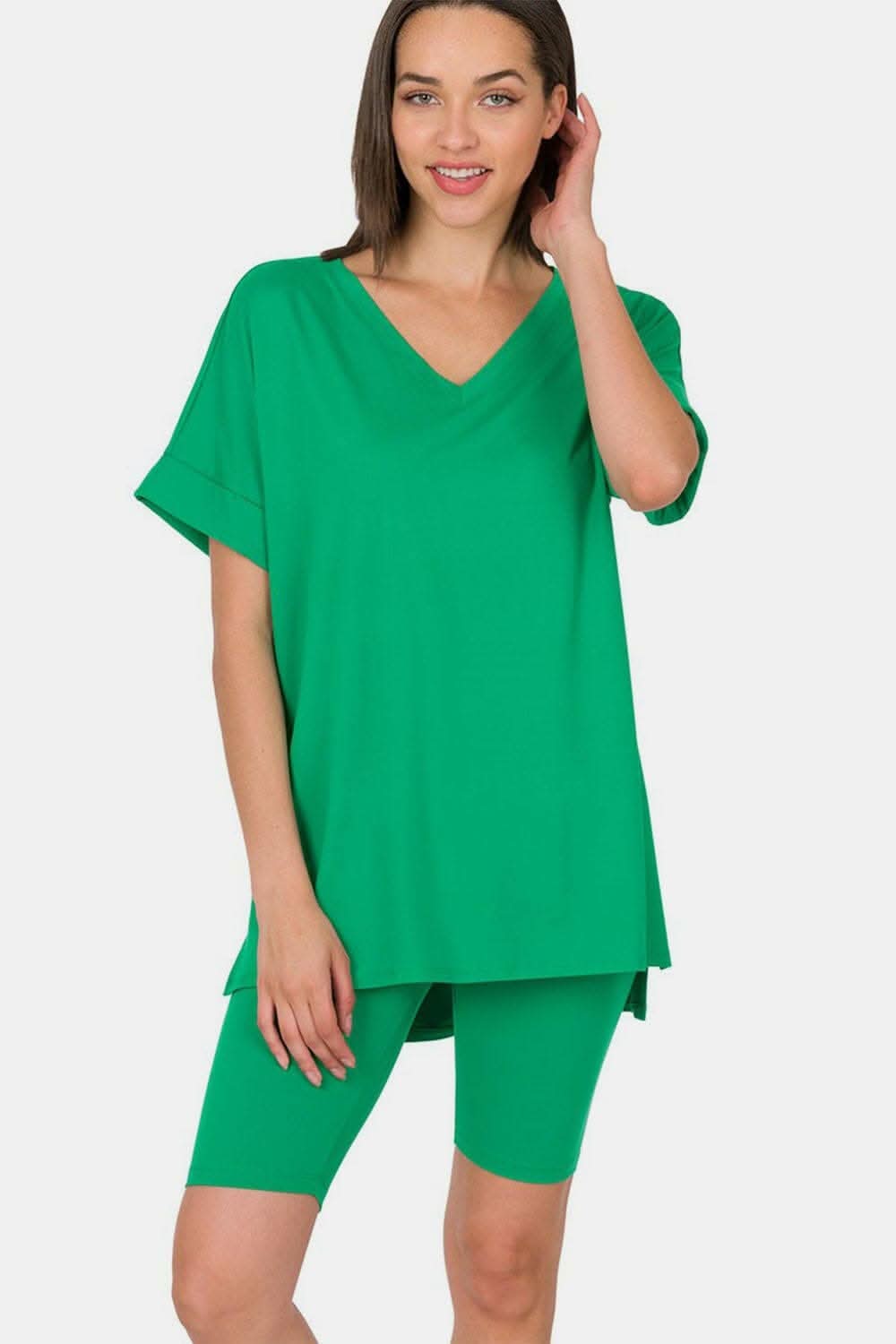 Chic V-Neck Tee and Biker Shorts Co-ord Set 