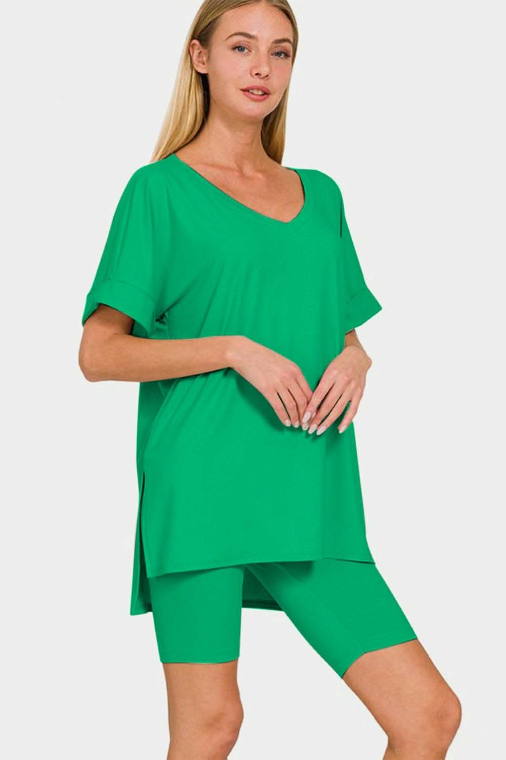 Chic V-Neck Tee and Biker Shorts Co-ord Set 