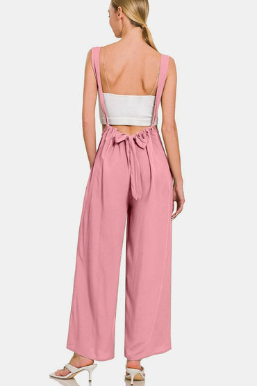 Chic Zenana wide leg overalls with pockets and ruched design 