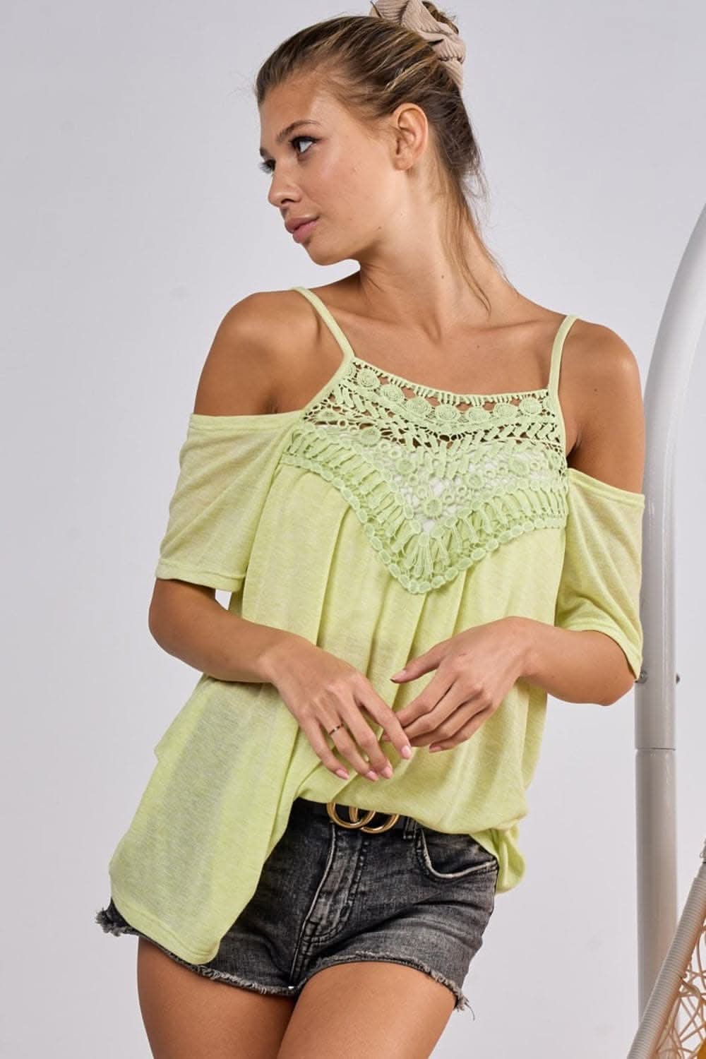 Chic adjustable strap top with crochet lace detail - Love Salve 