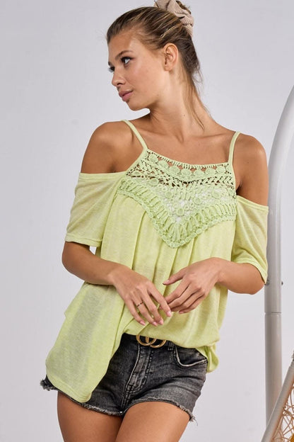 Chic adjustable strap top with crochet lace detail - Love Salve 