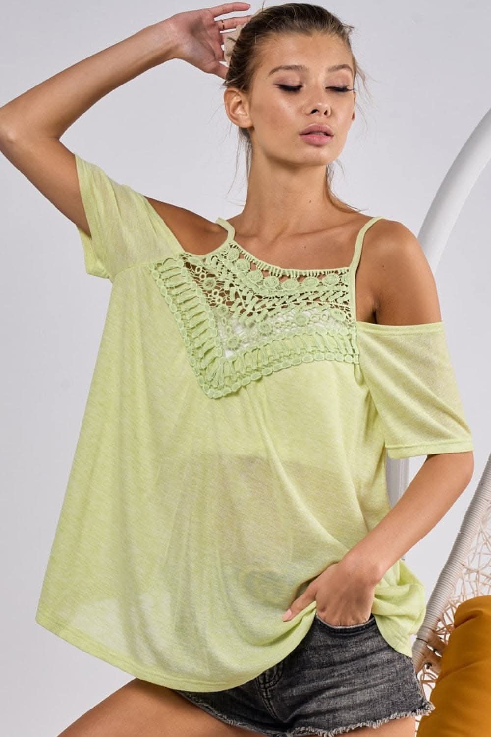 Chic adjustable strap top with crochet lace detail - Love Salve 