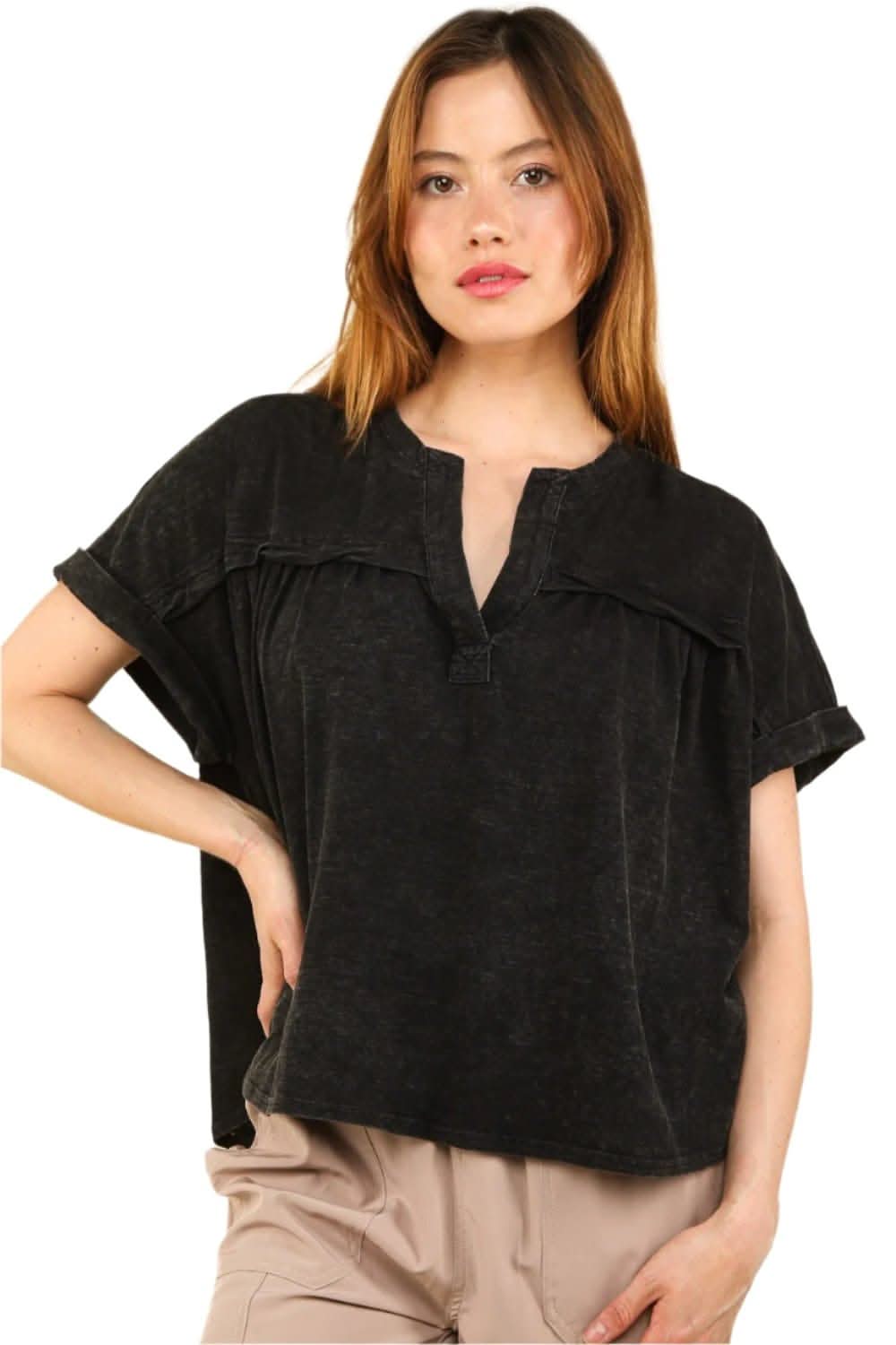 Chic and casual washed knit t-shirt by VERY J - Love Salve 