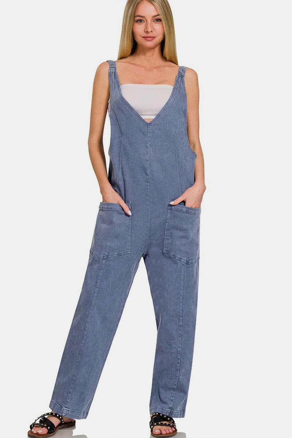 Chic and practical wide strap jumpsuit with pockets - Love Salve 