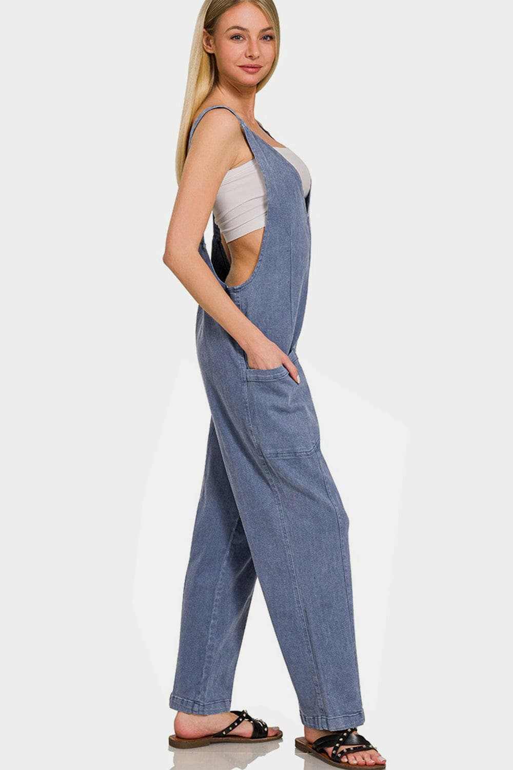 Chic and practical wide strap jumpsuit with pockets - Love Salve 