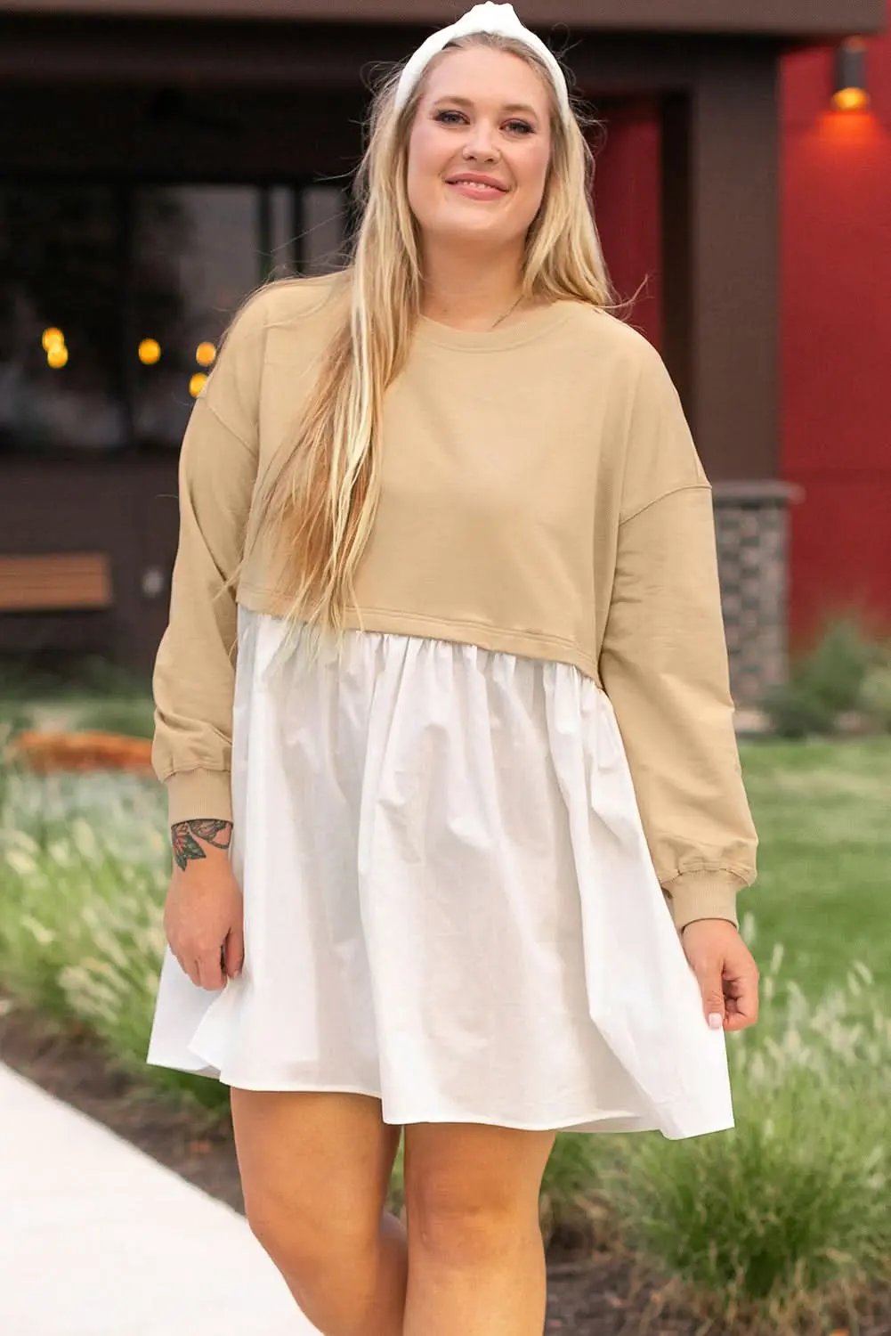 Chic apricot colorblock mini dress - Love Salve 