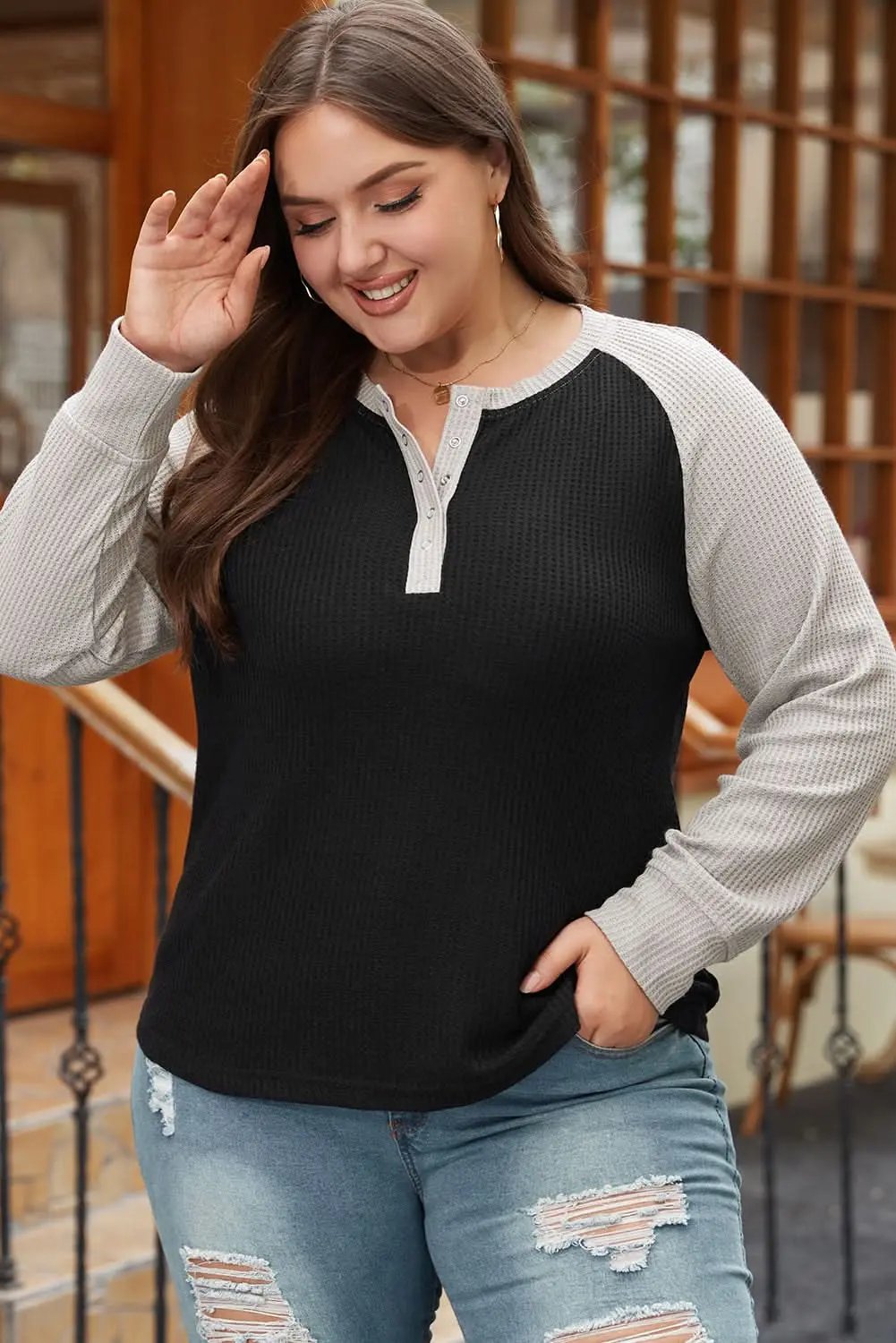 Chic black plus-size button-up top - Love Salve 