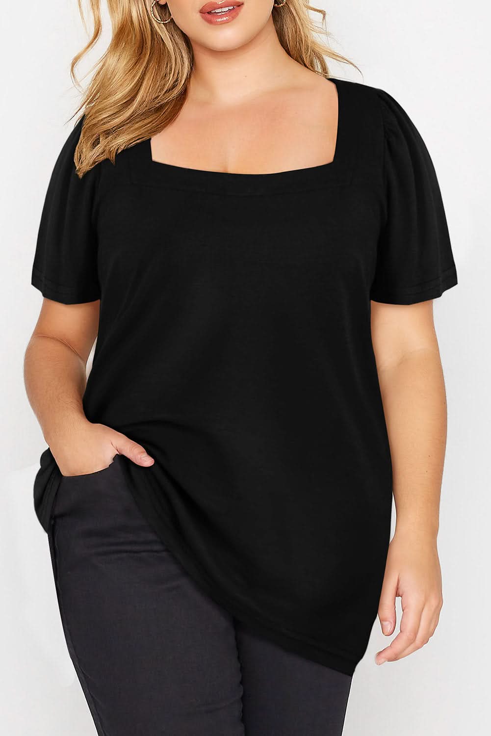 Chic black plus size top with ruching - Love Salve 