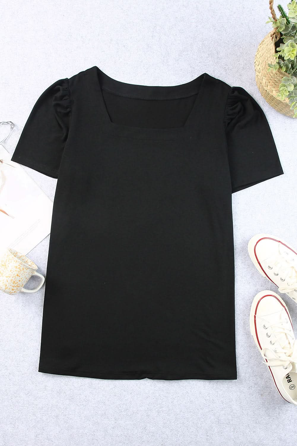 Chic black plus size top with ruching - Love Salve 