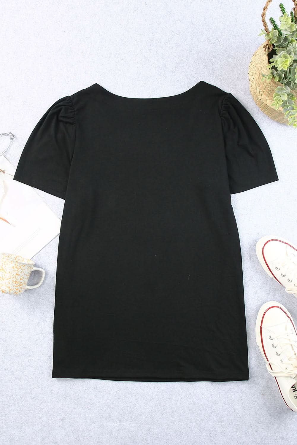 Chic black plus size top with ruching - Love Salve 
