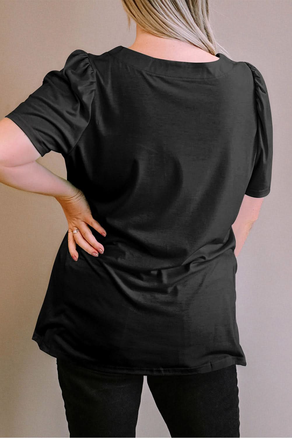 Chic black plus size top with ruching - Love Salve 