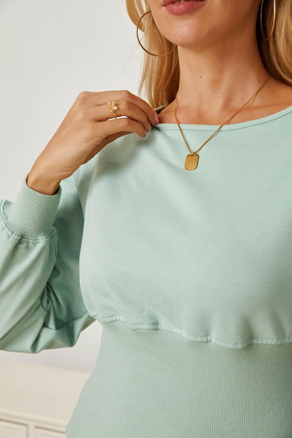 Chic boat neck blouse with elegant sleeves - Love Salve 