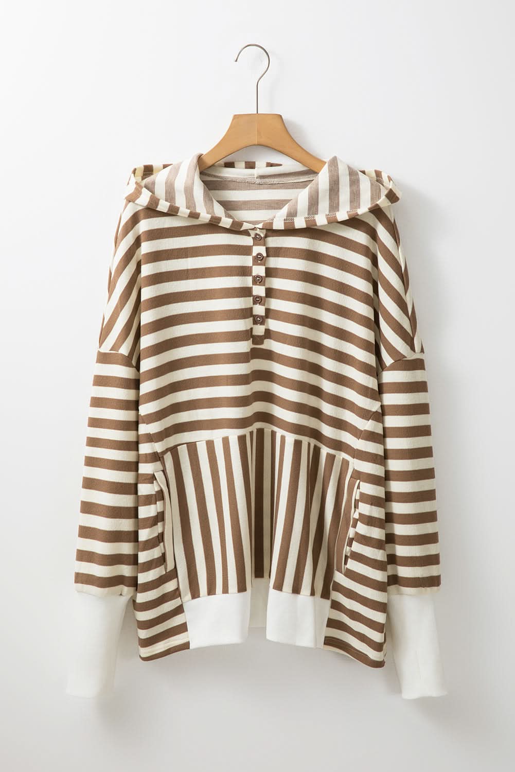 Chic brown striped plus size hoodie - Love Salve 