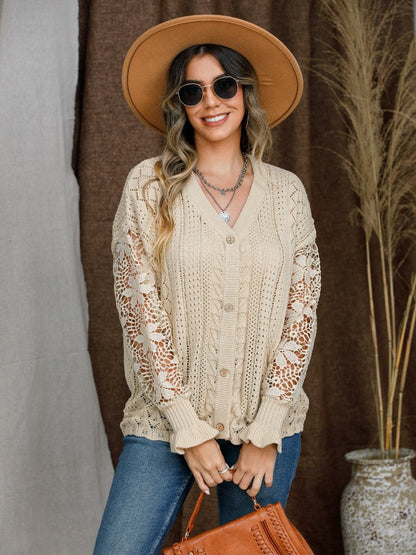 Chic button-up cardigan with eyelet detail 