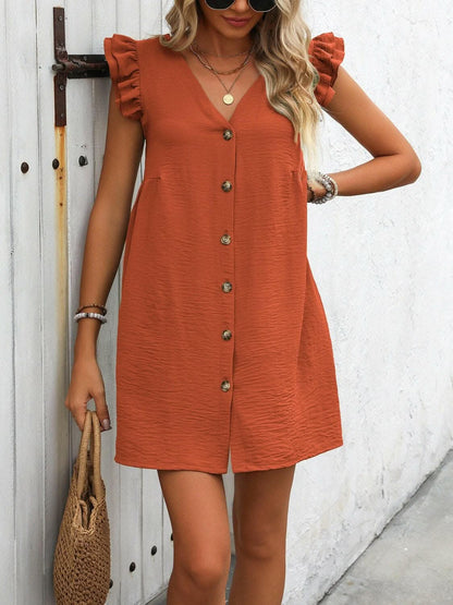 Chic button-up v-neck mini dress - Love Salve 